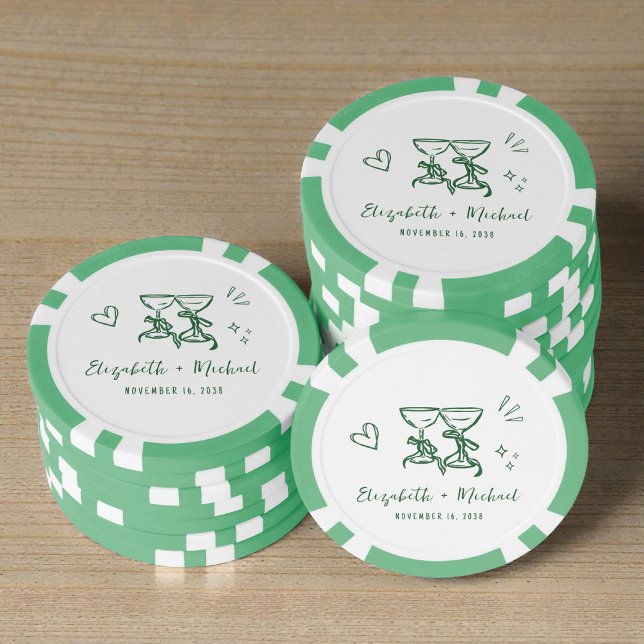 Whimsical Hand Drawn Green Wedding Pokerchips (Whimsical Hand Drawn Green Wedding Poker Chips)