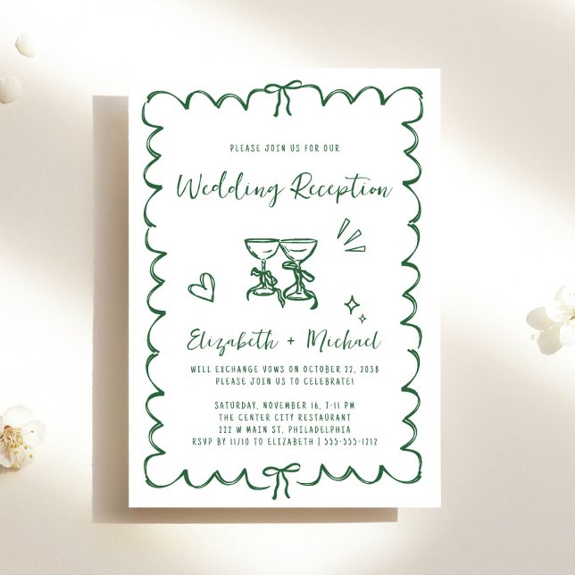 Whimsical Hand Drawn Green Wedding Reception Einladung (Whimsical Hand Drawn Green Wedding Reception Invitation)