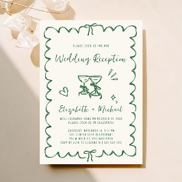 Whimsical Hand Drawn Green Wedding Reception Einladung