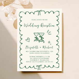 Whimsical Hand Drawn Green Wedding Reception Einladung