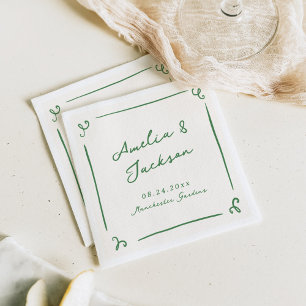 Whimsical Hand Drawn Green Wedding Serviette