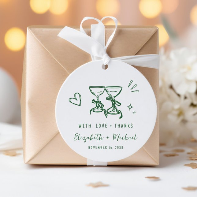 Whimsical Hand Drawn Green Wedding Thank You Geschenkanhänger (Whimsical Hand Drawn Green Wedding Thank You Favor Tags)