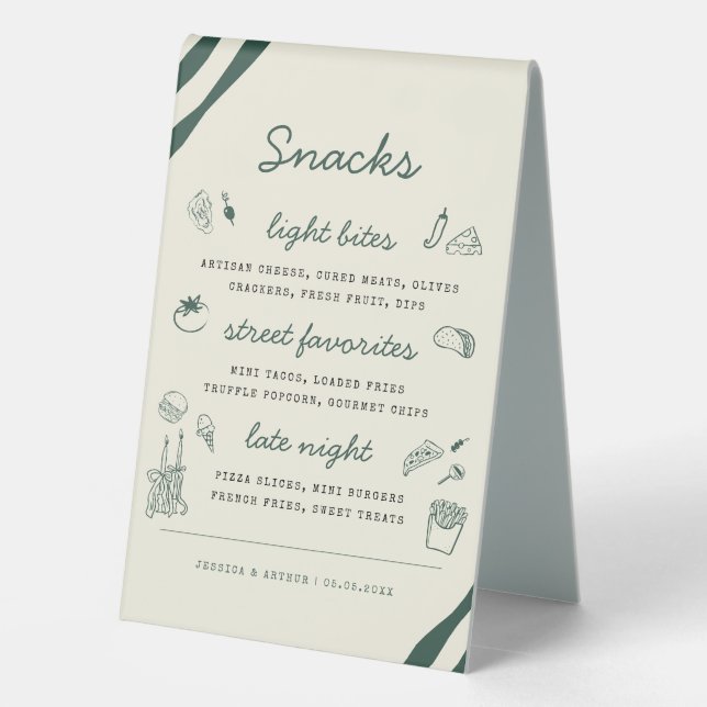 Whimsical Hand Drawn Handwritten Bar & Snack Menu Tischaufsteller (Rückseite)