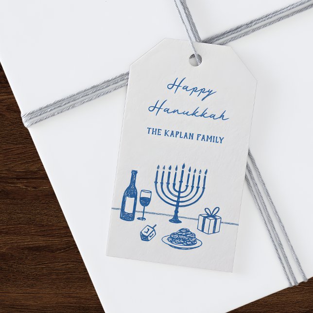 Whimsical Hand Drawn Hanukkah Party Trendy Custom Geschenkanhänger (Von Creator hochgeladen)