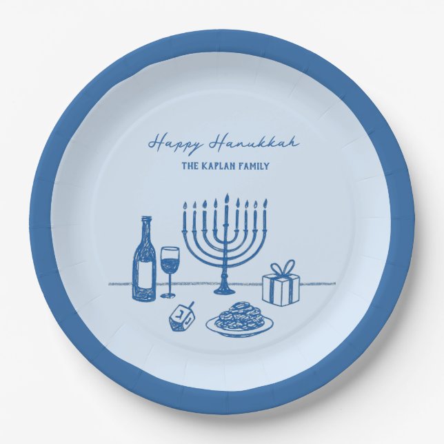 Whimsical Hand Drawn Hanukkah Party Trendy Custom Pappteller (Vorderseite)