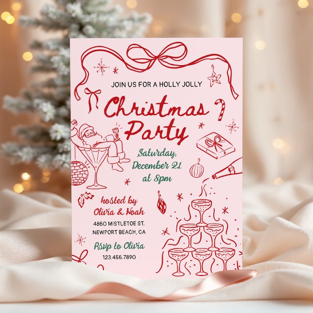 Whimsical Hand Drawn Holly Jolly Christmas Party Einladung (Von Creator hochgeladen)