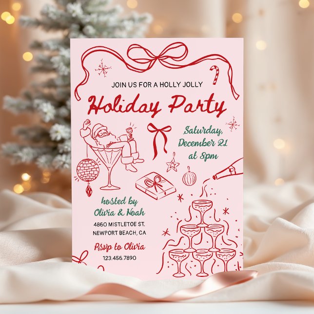 Whimsical Hand Drawn Holly Jolly Holiday Party Einladung (Von Creator hochgeladen)