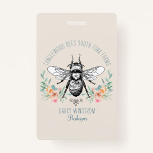 Whimsical Hand Drawn Honey Biene Apiary Floral Abz Ausweis