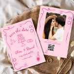 Whimsical Hand Drawn Hot Pink Wedding Foto Save The Date<br><div class="desc">Set den Ton für deine Hochzeit mit dieser skurril handgezeichnet Save the Date Fotokarte! Mit feinen, künstlerischen Details und einem personalisierten Foto verbindet dieses Design Kreativität und Charme. Die sanfte, elegante Typografie bereichert das romantische Thema, während die individuell anpassbaren Details dafür sorgen, dass es perfekt zu Ihrem besonderen Tag passt....</div>