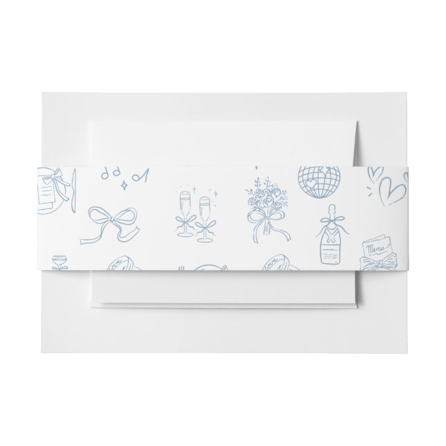Whimsical Hand Drawn Illustriert Blue Wedding Einladungsbanderole (Vorderseite Beispiel)