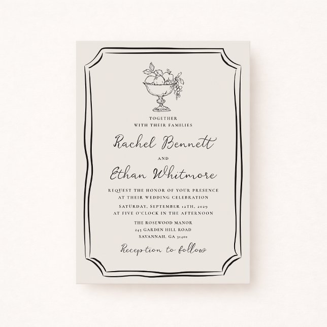 Whimsical Hand-Drawn Ivory Wedding Invitation Ankündigung (Von Creator hochgeladen)