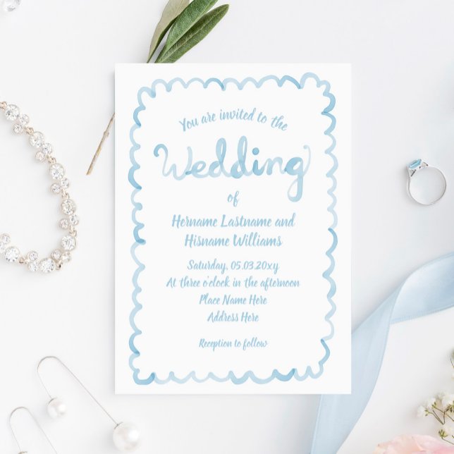 Whimsical Hand Drawn Light Blue Watercolor Wedding Einladung (Von Creator hochgeladen)