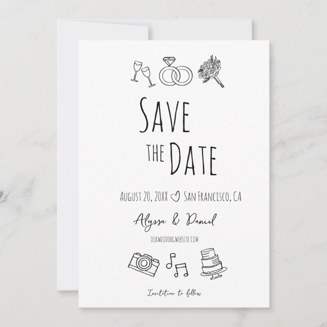 Whimsical Hand Drawn Minimal Schwarz-weiß einzigar (Vorderseite)