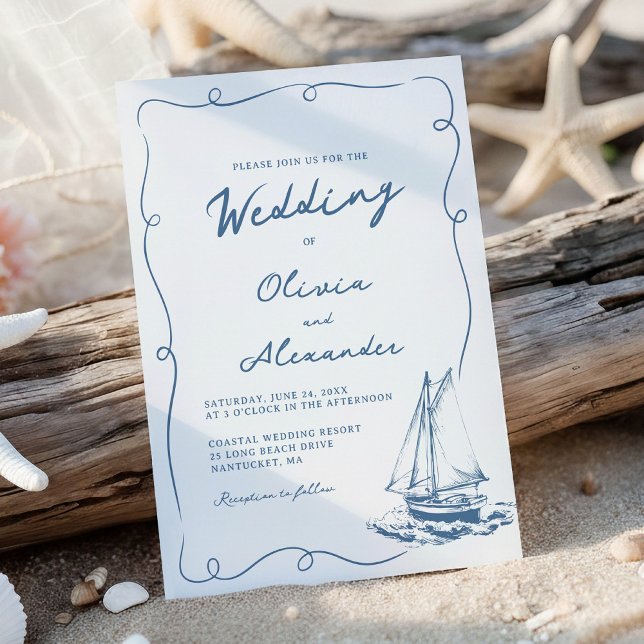 Whimsical Hand Drawn Nautical Sailboat Wedding Einladung (Von Creator hochgeladen)
