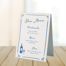 Whimsical Hand Drawn Navy Blue Bar Menu Tischaufsteller
