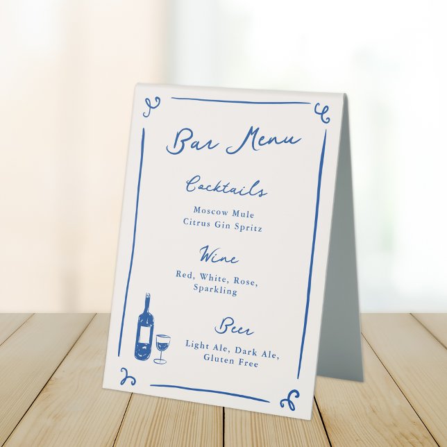 Whimsical Hand Drawn Navy Blue Bar Menu Tischaufsteller (Von Creator hochgeladen)