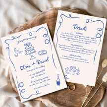 Whimsical Hand Drawn Navy Blue Details Hochzeit