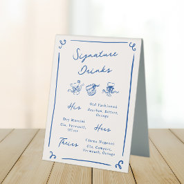 Whimsical Hand Drawn Navy Blue Signature Drinks Tischaufsteller