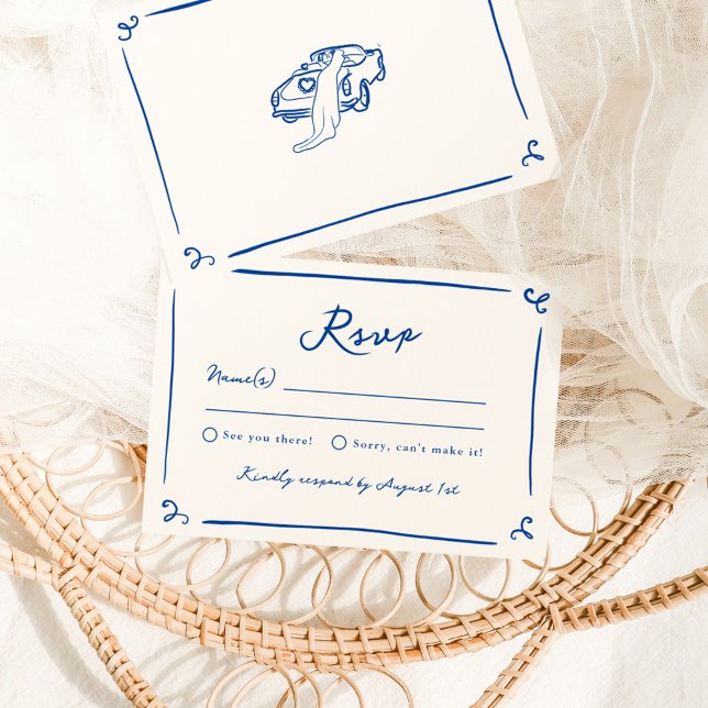 Whimsical Hand Drawn Navy Blue Wedding RSVP Einladung (Von Creator hochgeladen)
