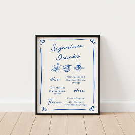 Whimsical Hand Drawn Navy Signature Drinks Poster