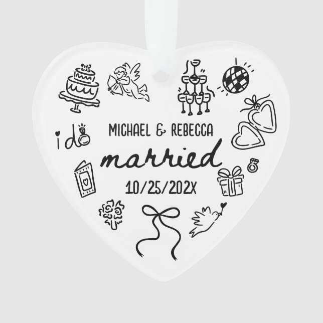 Whimsical Hand Drawn Newlyly Erste Weihnachten Ornament (Vorderseite)