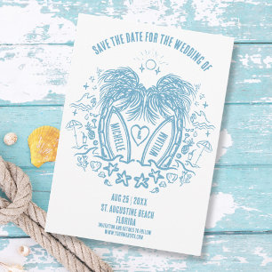 Whimsical Hand Drawn Palm Beach Doodle Hochzeit Save The Date
