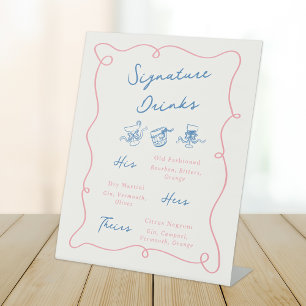 Whimsical Hand Drawn Pink & Blue Signature Drinks Sockelschild