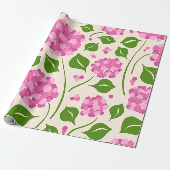 Whimsical Hand-Drawn Pink Hydrangea Botanical Geschenkpapier (Ungerollt)