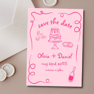 Whimsical Hand Drawn Pink Quirky Hochzeit Französi Save The Date