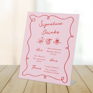 Whimsical Hand Drawn Pink & Red Signature Drinks Sockelschild