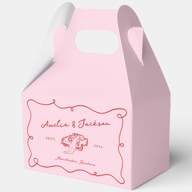 Whimsical Hand Drawn Pink & Red Wedding Geschenkschachtel (Vorderseite)