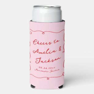 Whimsical Hand Drawn Pink & Red Wedding Selters Dosenkühler