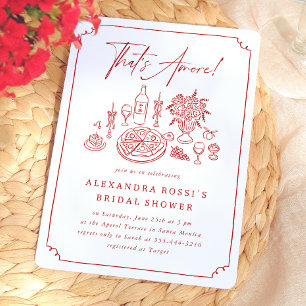 Whimsical Hand Drawn Pizza & Wine Brautparty Einladung