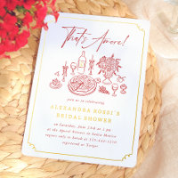 Whimsical Hand Drawn Pizza & Wine Brautparty