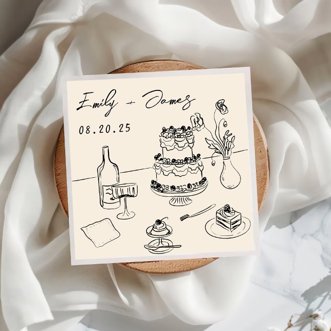 Whimsical Hand Drawn Quirky Cake Wedding Napkins Serviette (Von Creator hochgeladen)
