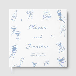 Whimsical Hand Drawn Quirky Dusty Blue Wedding Gästebuch