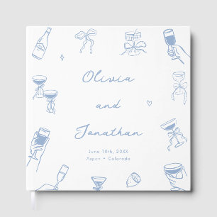 Whimsical Hand Drawn Quirky Dusty Blue Wedding Gästebuch