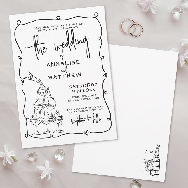 Whimsical Hand Drawn Quirky Wedding Einladung (Whimsical Hand Drawn Quirky Wedding Invitation)