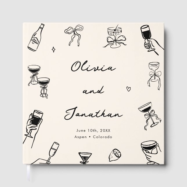 Whimsical Hand Drawn Quirky Wedding Gästebuch (Vorderseite)