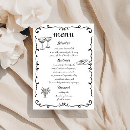 Whimsical Hand Drawn Quirky Wedding Menu Menükarte
