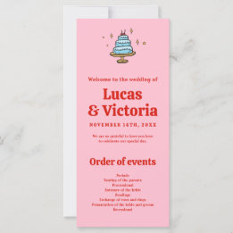 Whimsical Hand Drawn Red & Pink Wedding Programme