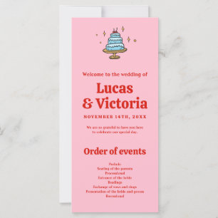 Whimsical Hand Drawn Red & Pink Wedding Programme