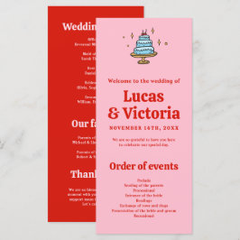 Whimsical Hand Drawn Red & Pink Wedding Programme