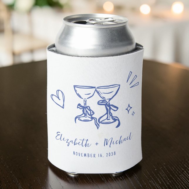 Whimsical Hand Drawn Romantic Blue Wedding Dosenkühler (Whimsical Hand Drawn Romantic Blue Wedding Can Cooler)