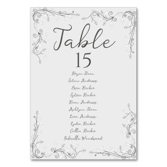 Whimsical Hand Drawn Script Wedding Seating Plan Tischnummer (Rückseite)