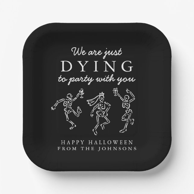 Whimsical Hand Drawn Skeletons Halloween Party Pappteller (Vorderseite)