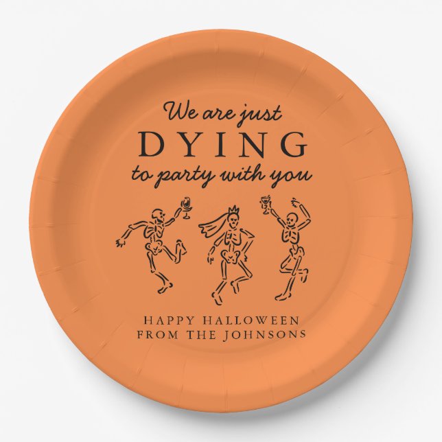 Whimsical Hand Drawn Skeletons Halloween Party Pappteller (Vorderseite)