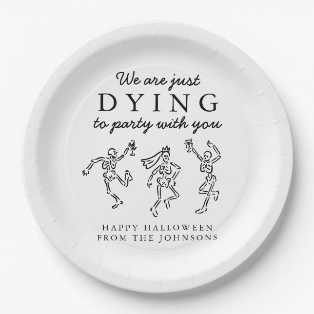 Whimsical Hand Drawn Skeletons Halloween Party Pappteller (Vorderseite)