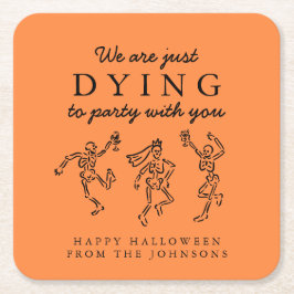 Whimsical Hand Drawn Skeletons Halloween Party Rechteckiger Pappuntersetzer
