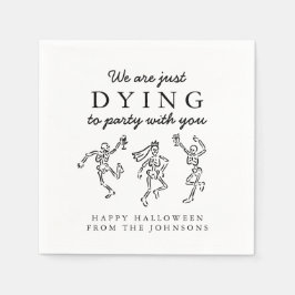 Whimsical Hand Drawn Skeletons Halloween Party Serviette
